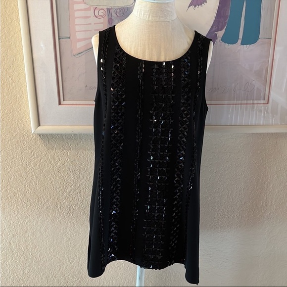 Lafayette New York 148 Black Sequin Embellished Sleeveless High Low Hem Blouse - Picture 2 of 10